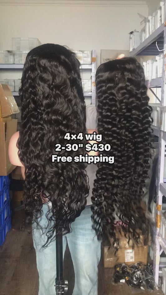 2 pcs 30 inch 4x4 closure wig deep wave & natural wave
